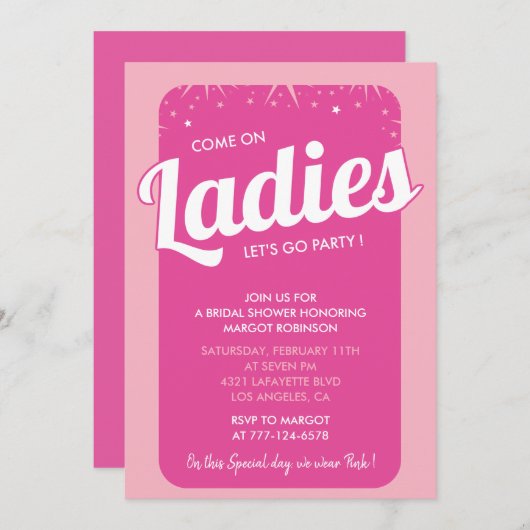 ホットピンクのブライダルシャワーモダン招待 招待状 (正面/裏面)