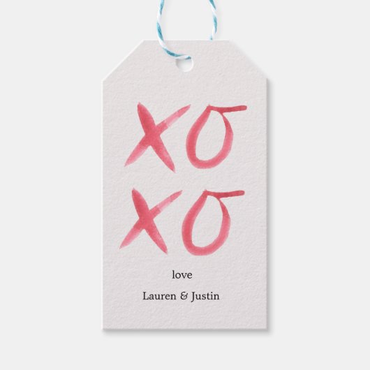 ホットピンクのブラシストロークのハグとキスバレンタイン ギフトタグ (正面)