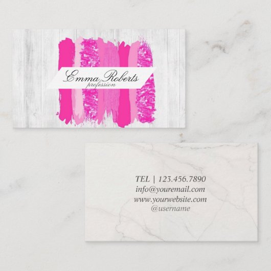 ホットピンクのブラシストローク明るい赤紫色 絵を描 名刺 (正面/裏面)
