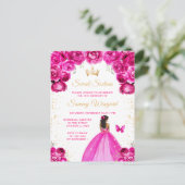 ホットピンクのプリンセス スイート16 誕生日招待状 ポストカード (スタンド正面)