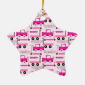 ホットピンクのホイールヴィンテージカートラックスコータズワゴン セラミックオーナメント (裏面)