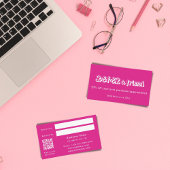 ホットピンクのホワイトqrコードビジネス紹介カード 割引カード