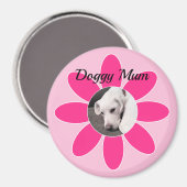 ホットピンクのムームフレームにかわいい子犬の写真 マグネット (正面/裏面)