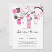 ホットピンクのメイソンジャー リハーサルディナー 招待状 (正面)