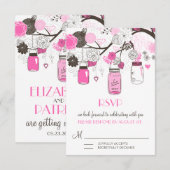 ホットピンクのメイソンジャー 結婚式招待状カード 招待状 (正面/裏面)