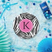 ホットピンクのモノクロゼブラ印刷 ペーパープレート (パーティー)