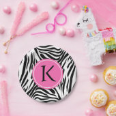 ホットピンクのモノクロゼブラ印刷 ペーパープレート (パーティー)