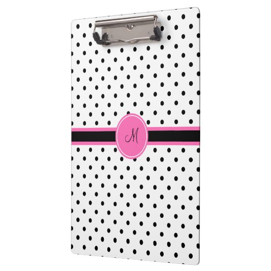 ホットピンクのモノクロ水玉模様 クリップボード (左)