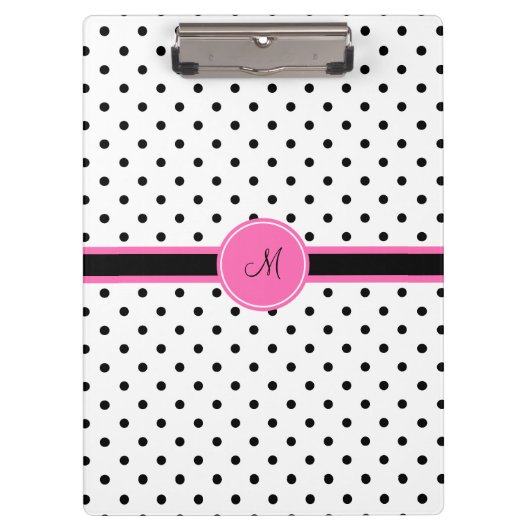 ホットピンクのモノクロ水玉模様 クリップボード (正面)
