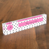 ホットピンクのモノクロ水玉模様 デスクネームプレート (側面)