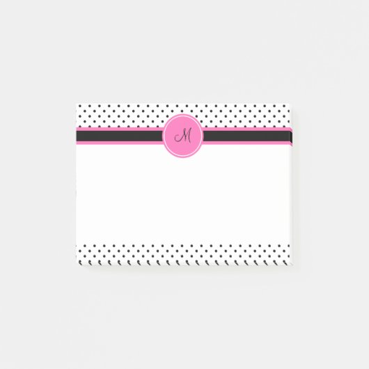 ホットピンクのモノクロ水玉模様 ポストイット (正面)