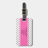 ホットピンクのモノクロ水玉模様 ラゲッジタグ (正面縦)