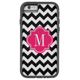 ホットピンクのモノグラムと黒と白のシェブロン iPhone 13ケース