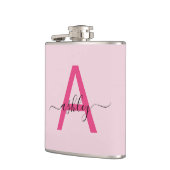 ホットピンクのモノグラムガールの花嫁おとぎ会 フラスク (左)