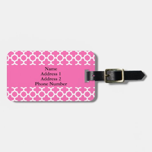 ホットピンクのモノグラムホワイトクローバーパターン ラゲッジタグ (正面横)