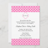 ホットピンクのモノグラムホワイトクローバーパターン 招待状 (正面)