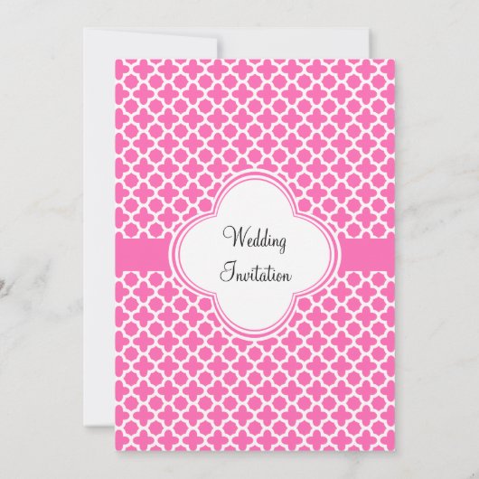 ホットピンクのモノグラムホワイトクローバーパターン 招待状 (裏面)