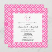 ホットピンクのモノグラムホワイトクローバーパターン 招待状 (正面/裏面)