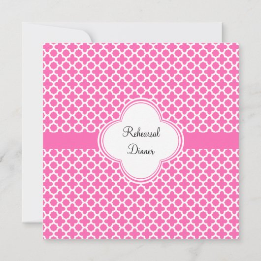 ホットピンクのモノグラムホワイトクローバーパターン 招待状 (裏面)