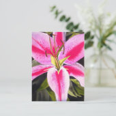 ホットピンクのユリの花の水の色ポップ・アートののアートフラワー ポストカード (スタンド正面)