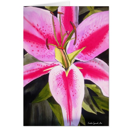 ホットピンクのユリの花の水ポップ・アートの色のアー絵画ト (正面)