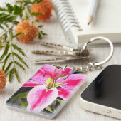 ホットピンクのユリの花の水ポップ・アートの色のアー絵画ト キーホルダー (正面右)
