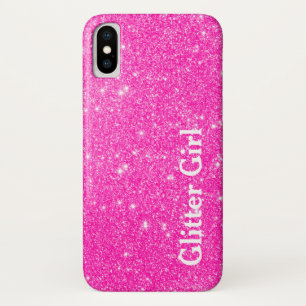 ホットピンクのラメが輝く女の子があなたの魅力を引き出します iPhone X ケース