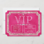 ホットピンクのラメとダイヤモンド VIP チケット 招待状 (正面)