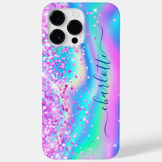 ホットピンクのラメ入り虹色の華やかな女性らしいサイン Case-Mate iPhoneケース (裏面)