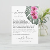 ホットピンクのランとモンステラのトロピカルウェルカム 招待状 (スタンド正面)
