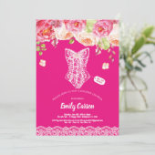 ホットピンクのランジェリーシャワーブライダルパーティフローラ 招待状 (スタンド正面)