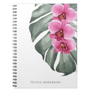 ホットピンクのラン Tropical Watercolor Floral ノートブック