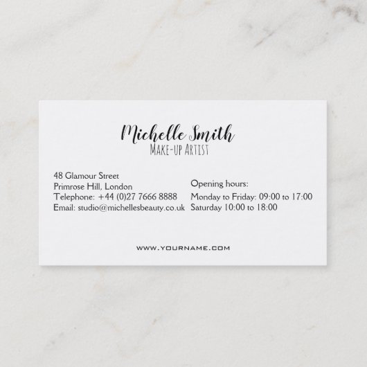 ホットピンクのリップデザインメイクアーティスト 名刺 (裏面)