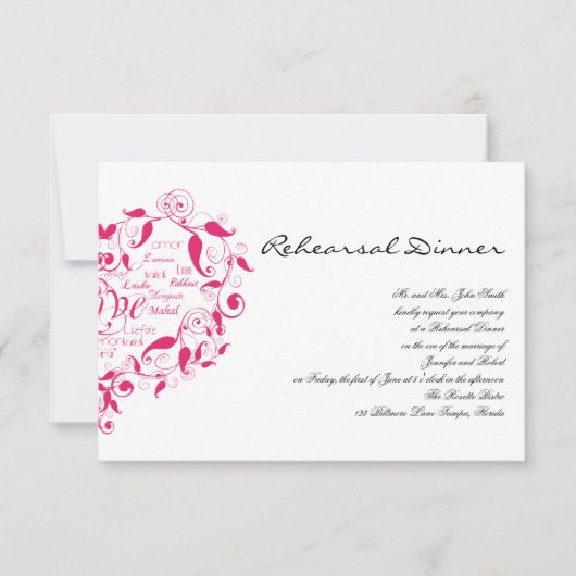 ホットピンクのリハーサルでどんな言語でも愛結婚する 招待状 (正面)