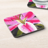 ホットピンクのリリー テネリフェ ポップアート 水彩花 コースター (左側)