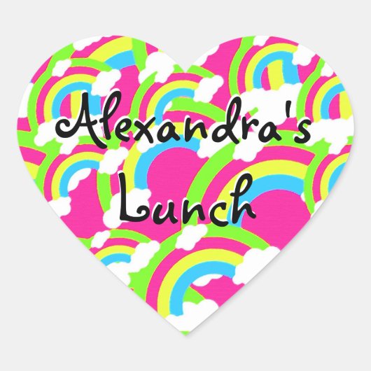 ホットピンクのレインボーパターン ハートシール (正面)