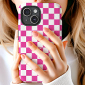 ホットピンクのレトロ市松模様モノグラム Case-Mate iPhoneケース