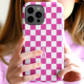 ホットピンクのレトロ市松模様モノグラム Case-Mate iPhoneケース