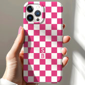 ホットピンクのレトロ市松模様モノグラム Case-Mate iPhoneケース