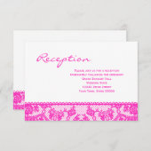 ホットピンクのレースと白の受付情報カード 招待状 (正面/裏面)