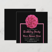 ホットピンクのローズブーケ誕生日パーティーの招待状 招待状 (正面/裏面)