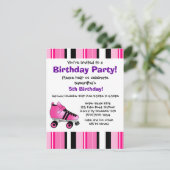 ホットピンクのローラースケート誕生日パーティー - ピンクのストライプ 招待状 (スタンド正面)