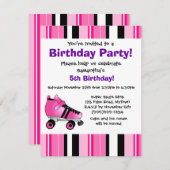ホットピンクのローラースケート誕生日パーティー - ピンクのストライプ 招待状 (正面/裏面)