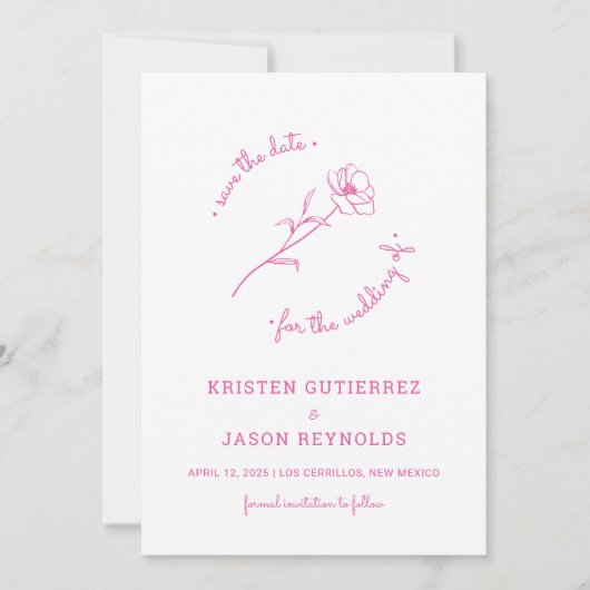 ホットピンクのワイルドフラワーの日付を保存 招待状 (正面)