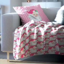 ホットピンクのヴィンテージサンタ風のレトロなクリスマス フリースブランケット