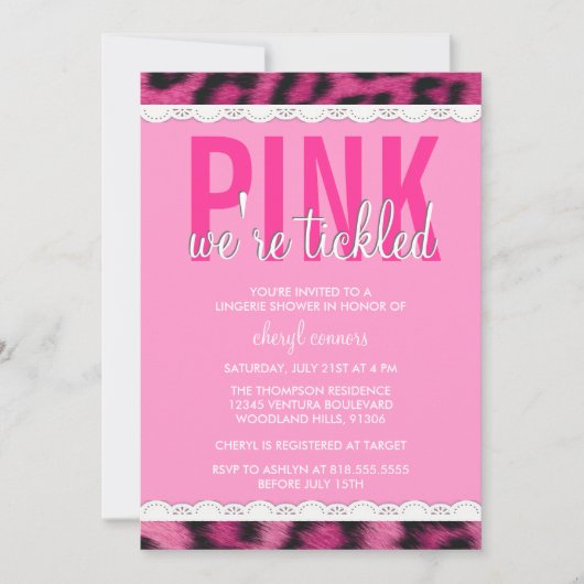 ホットピンクの下着シャワー招待状 招待状 (正面)