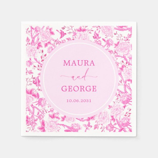 ホットピンクの中華料理の花の鳥結婚磁器 スタンダードカクテルナプキン (正面)