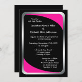 ホットピンクの代替ブラック結婚ズ 招待状 (正面/裏面)