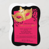 ホットピンクの仮装ボールマスクの衣装ハロウィーン 招待状 (正面/裏面)