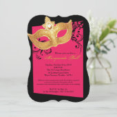 ホットピンクの仮装ボールマスクの衣装ハロウィーン 招待状 (スタンド正面)